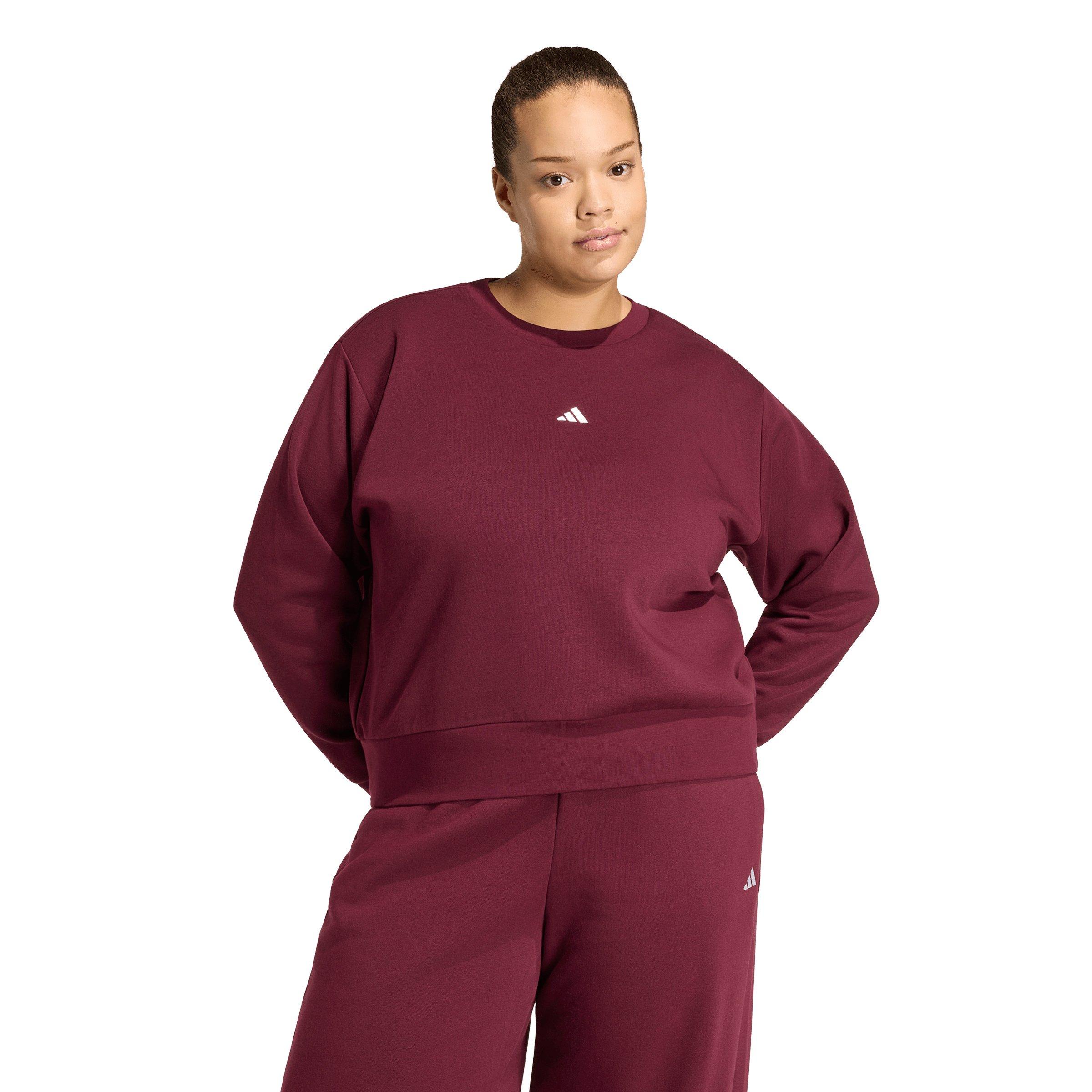 adidas Women's Essentials Feel Cozy Small Logo Sweatshirt - Maroon - MAROON